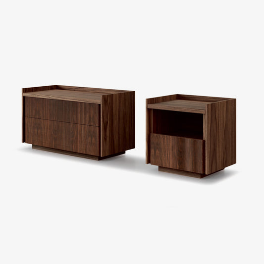 Revo - Rectangular wooden bedside table with drawers.