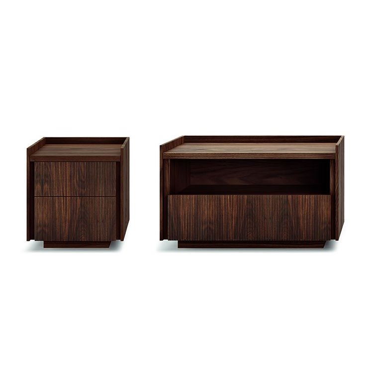 Revo - Rectangular wooden bedside table with drawers.
