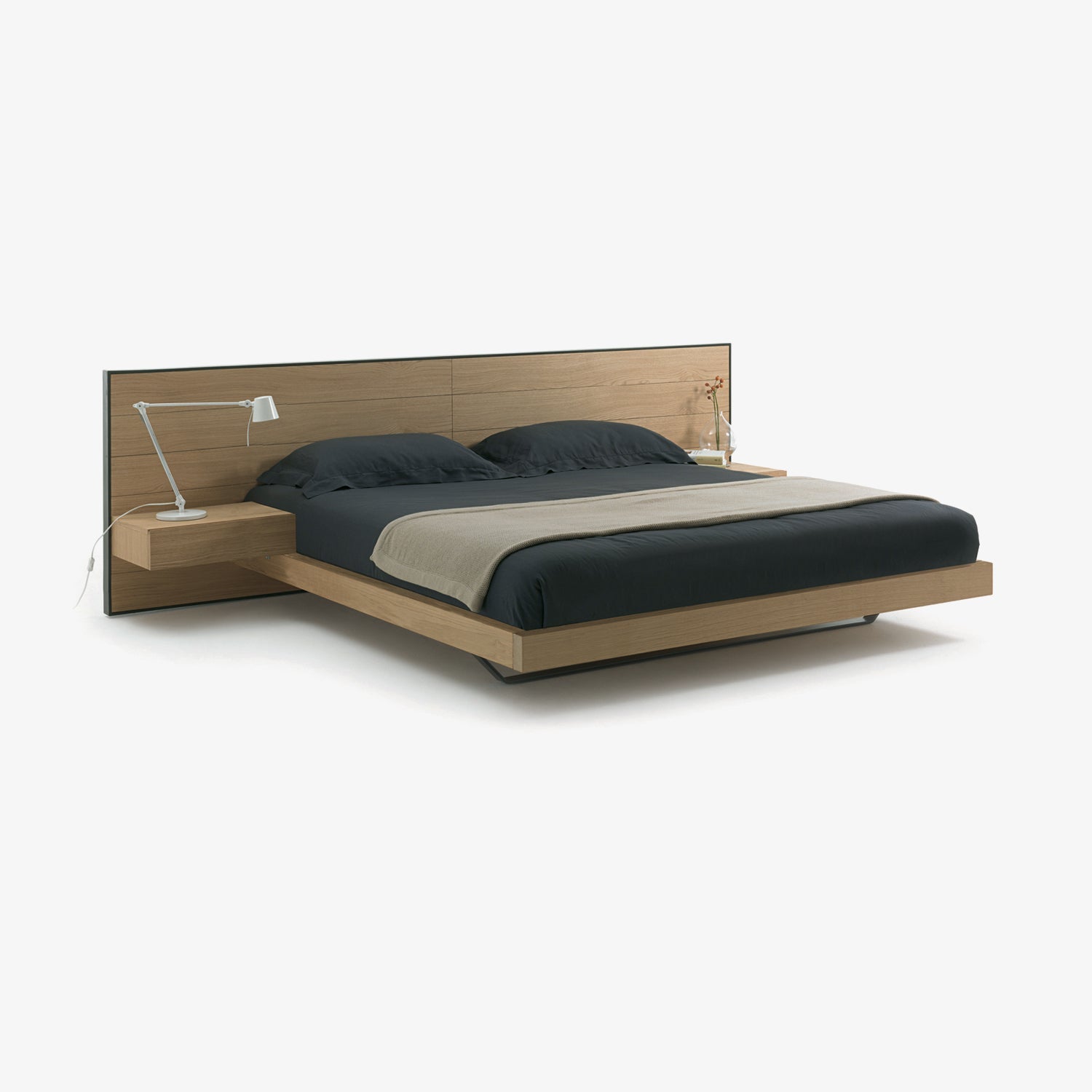 RIALTO - Wood veneer bed with integrated nightstands.