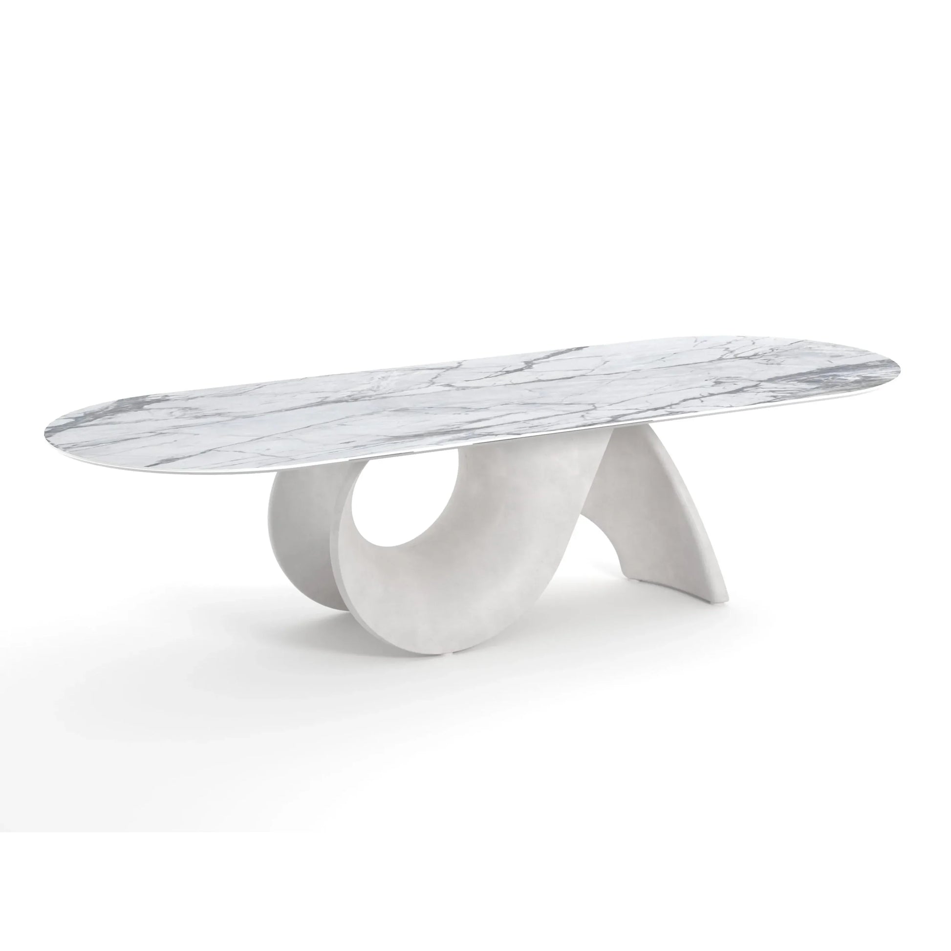 SEASHELL - Oval table with ceramic top and concrete base.