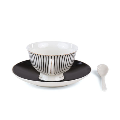 Porcelain Tea cup with saucer and teaspoon Tarin Bellona by Seletti