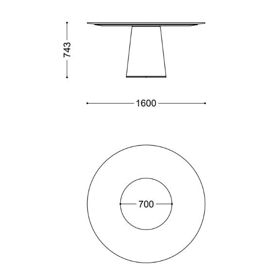 MATERIC - Round dining table with Lazy Susan (Dimension - Ø 1600 x H. 743 mm / Base - Black Stained Ash (W71))