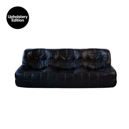 [Vintage/In-Store Immediate Shipping] (UPHOLSTERY EDITION) Kashima Sofa | Vintage Black Leather Kashima 3-Seat Sofa