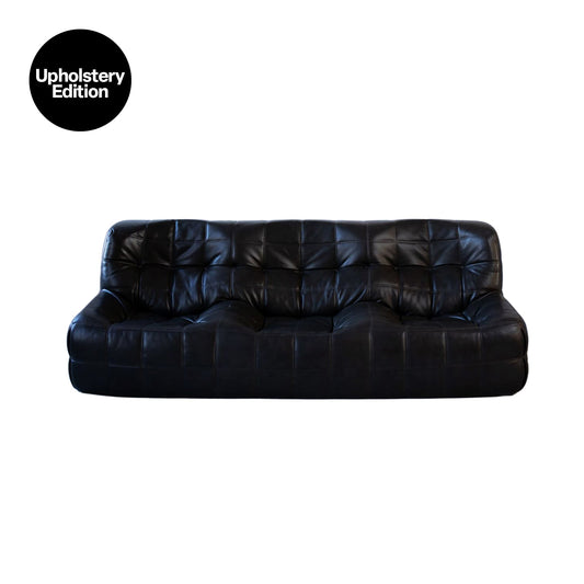 [Vintage/In-Store Immediate Shipping] (UPHOLSTERY EDITION) Kashima Sofa | Vintage Black Leather Kashima 3-Seat Sofa