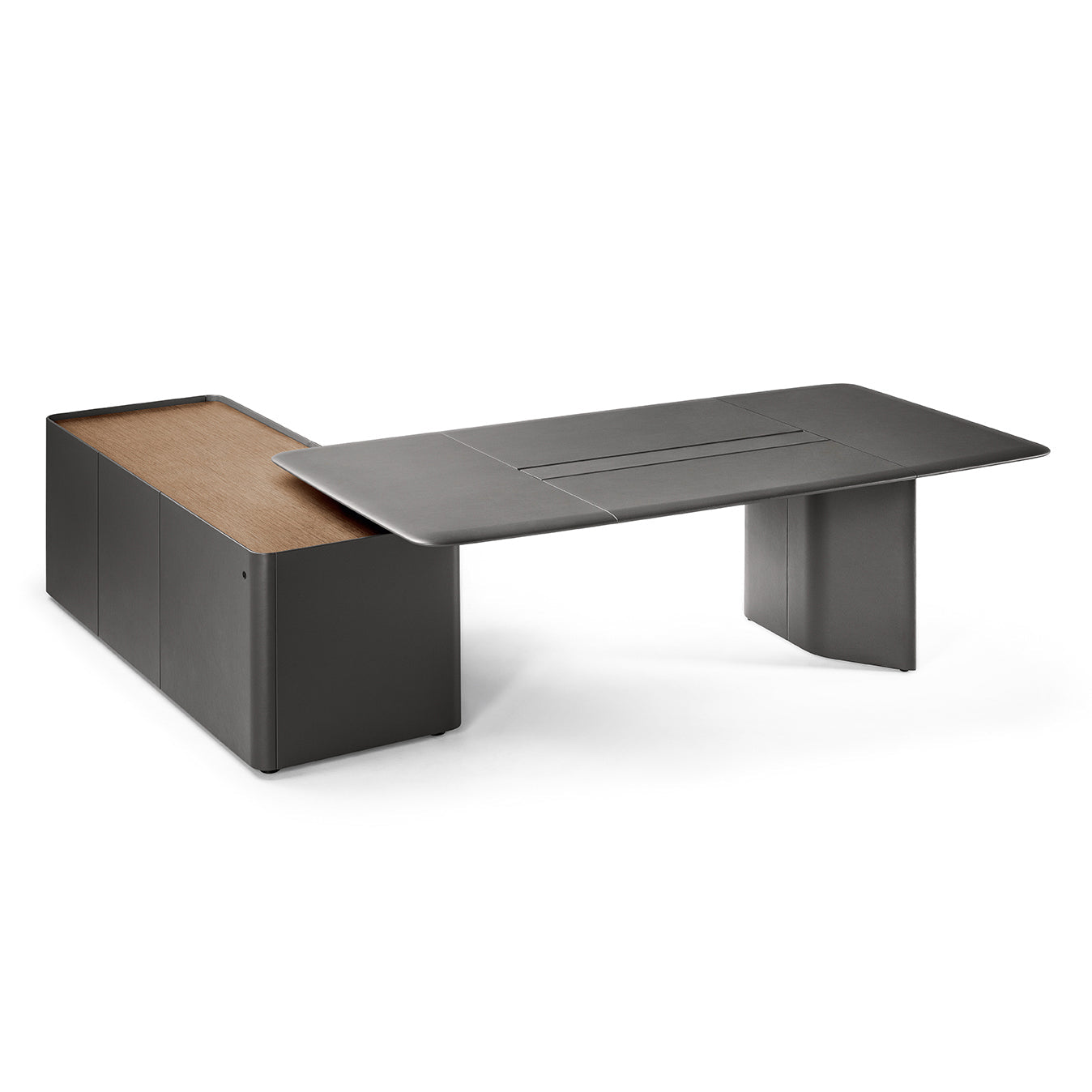 TRUST - Rectangular tanned leather executive desk with shelves (Leather - PELLE FRAU® COLORSPHERE).