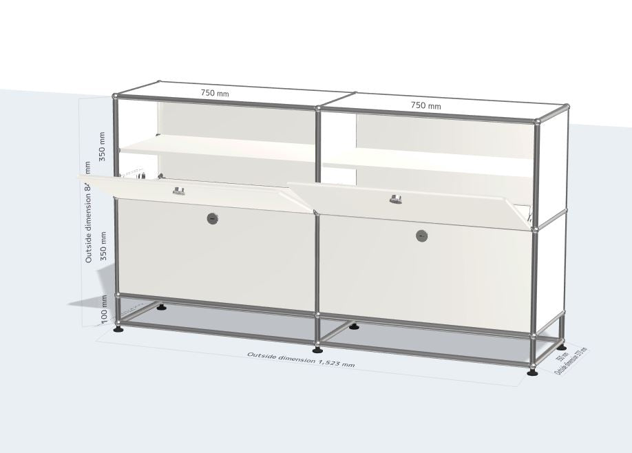 2x3 Module Sideboard (4 Drop Down Doors, Legs, 2 Top Divider Shelves) [W(750+750)XD350XH(100+350+350)]