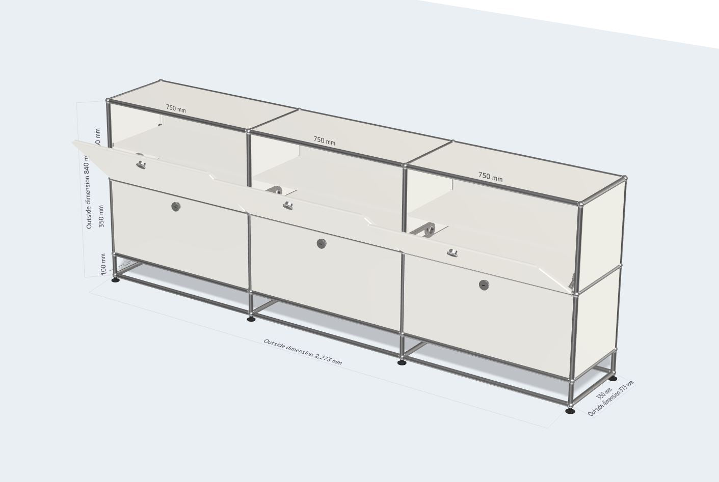 3x3 Module Sideboard (6 Dropdown Doors, Legs, 3 Divider Shelves) [W(750+750+750)XD350XH(100+350+350)]