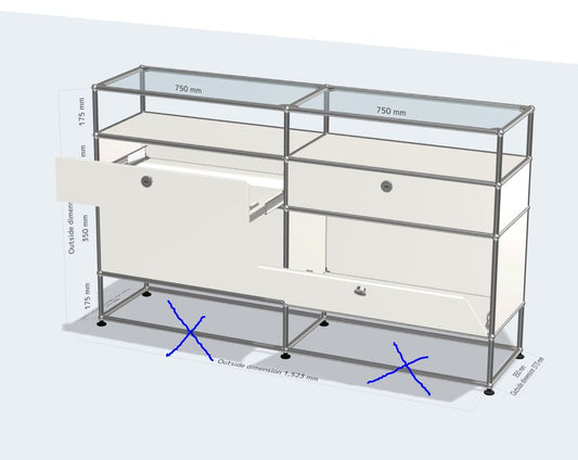 (Custom) 2x4 module sideboard / Top glass (2 doors, 2 drawers) [W1500XD350XH(175+350+175+175)]