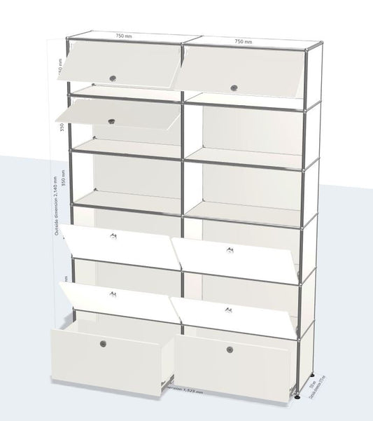 2x6 Module (4 drop down, 3 flip-up, 2 drawer) [W(750+750)XD350XH(350+350+350+350+350+350)]