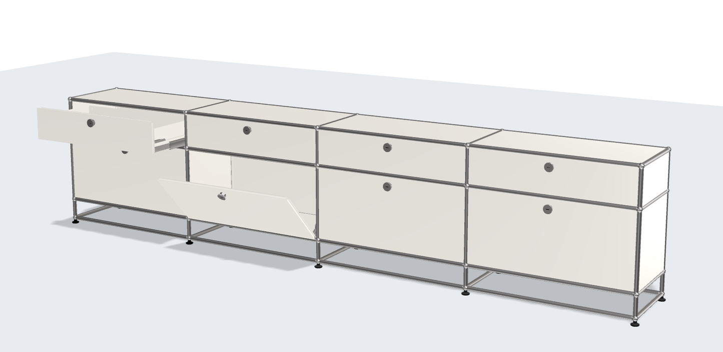 4x3 module highboard (bottom 4 drop-down doors, top 4 drawers with metal box) [W(750+750+750+750)XD350XH(100+350+175)]