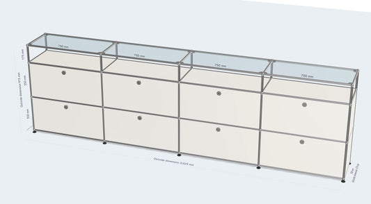 4x3 Module High Board (8 drop-down doors, top glass panel) [W(750+750+750+750)XD350XH(350+350+175)]