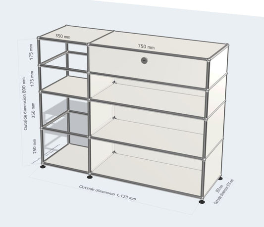 2x4 Modular Sideboard (1 Extension Door and Custom Open Shelves) [W(350+750)XD350XH(250+250+175+175)]