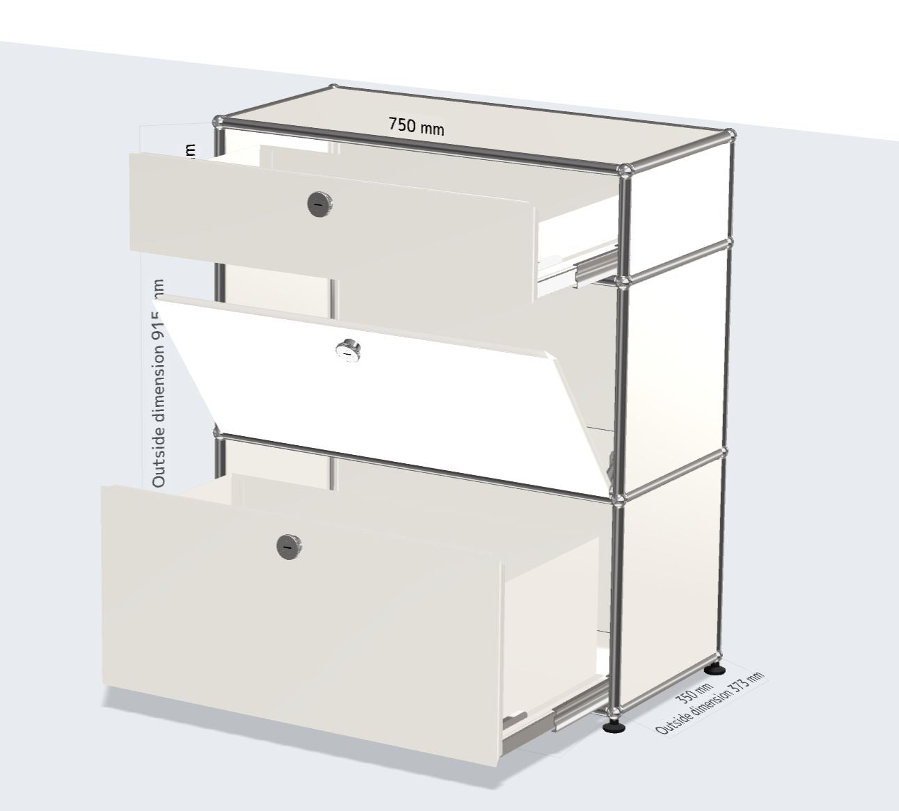 1x3 Module High Board (3 Door) [W750XD350XH(350+350+175)] with 1 Middle Drop Down Door + 2 Top & Bottom Drawer