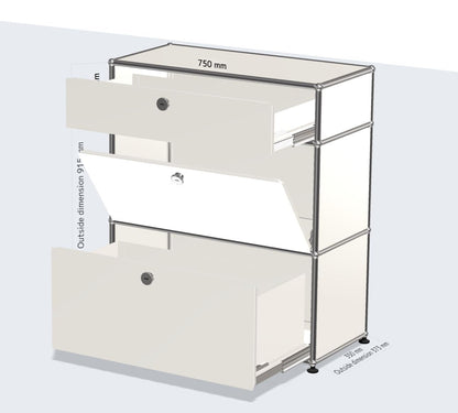 1x3 module highboard (3 doors) [W750XD350XH(350+350+175)] with 1 middle drop down door + 2 top&bottom drawer
