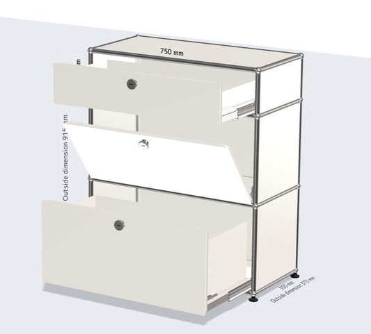 1x3 module highboard (3 doors) [W750XD350XH(350+350+175)] with 1 middle drop down door + 2 top&bottom drawer